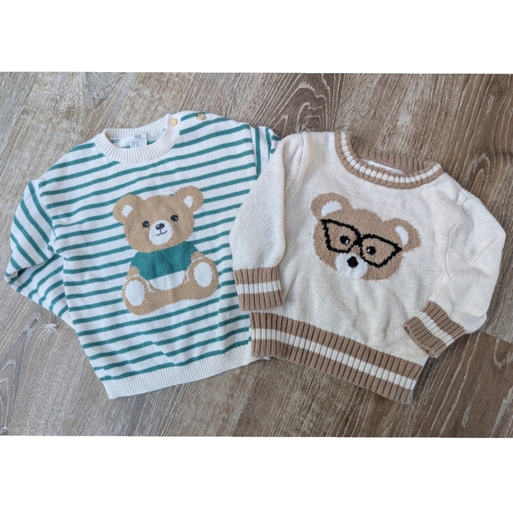 H&M + Cat & Jack Baby Teddy Bear Neutral Sweaters 100% Cotton Size 12 Months